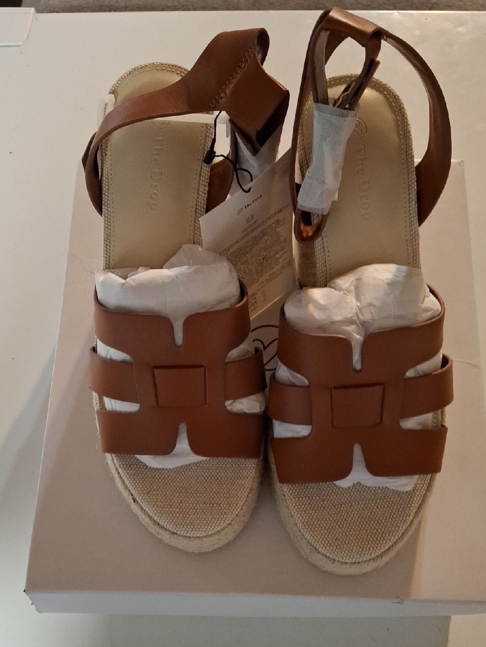 NEW The DROP Women's Tan Leather Woven Espadrille Sandals Size 8.5